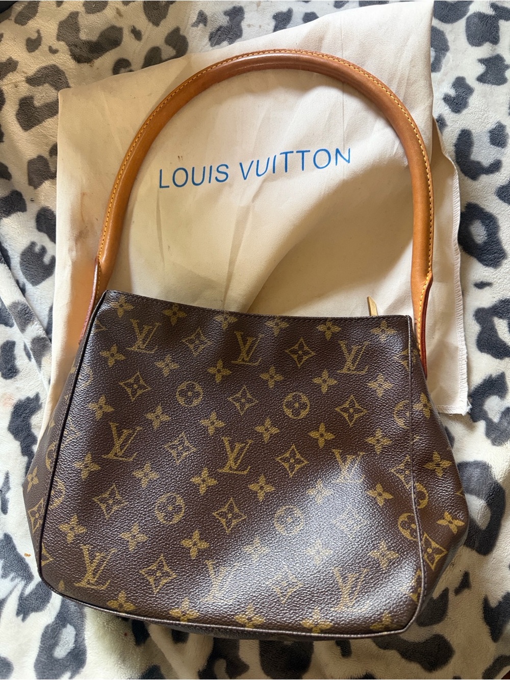 Louis Vuitton Monogram Canvas Shoulder Bag with Tan Handle